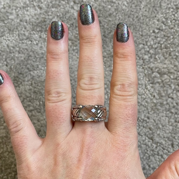DAVID YURMAN Prasiolite & Diamond .925 Silver Sculpted Cable Cocktail Ring EUC - Picture 2 of 10